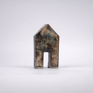 Uniek Huisje Beige Blauw Handgemaakt Keramiek - 3,5 × 7,5 × 14 cm