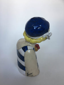 Beeld Badmeisje met Tulpen Creme-Blauw-Wit Handgemaakt Paperclay - 14 x 12,5 x 19 cm