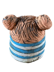 Beeld “Vrouwtje met knotjes” Blauw-Wit Handgemaakt Paperclay - 12 x 13 x 12 cm