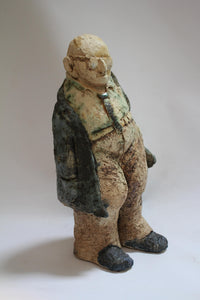 Uniek beeld Oude man "Bertus" Handgemaakt Keramiek - Beige 15 x 15 x 45 cm