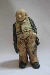 Uniek beeld Oude man "Bertus" Handgemaakt Keramiek - Beige 15 x 15 x 45 cm