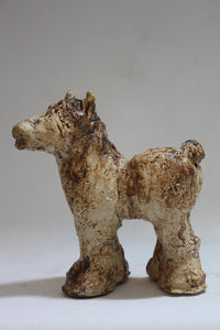 Beeld “Paardje" Crème-Bruin Handgemaakt Keramiek - 17 x 8 x 18 cm