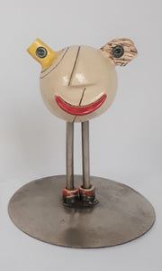 Beeldje "Smiley" op ijzeren sokkeltje Handgevormd Keramiek - ∅ 8 x 15 cm
