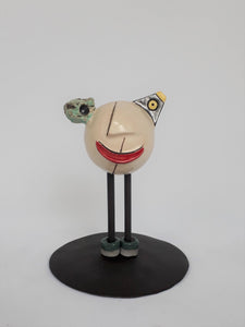 Beeldje "Smiley" op ijzeren sokkeltje Handgevormd Keramiek - ∅ 8 x 15 cm